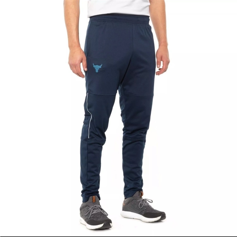 Under Armour UA Project Rock Knit Track Pants Mens Navy Blue NEW
